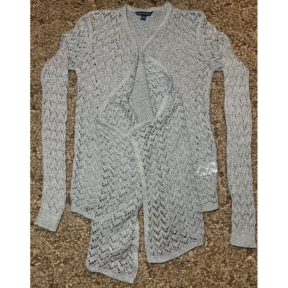 American‎ Eagle Cardigan Womens XS Gray Crochet Soft Boho Long Sleeve Open